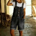 thumbnail image 5 of Shortalls for Women Denim Shortalls Button Front Wide Leg Workout Jumpsuit Plus Size Casual Autumn Tops Adjustable Tie Straps Pockets Loose Bib Jean Cooling Shirt Overalls Shorts,Black,L, 5 of 7