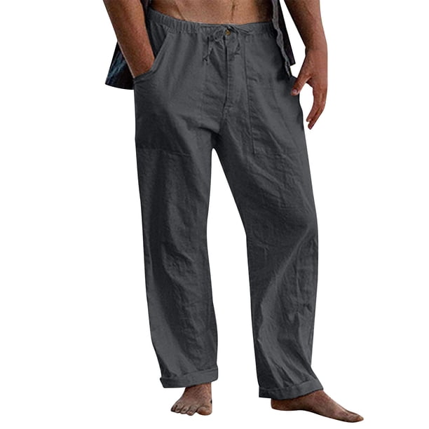 Pantalones Casuales de Color Sólido de Verano de Moda Mezcla de Lino de Poliéster para Hombres