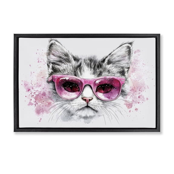 Stupell Industries Eclectic Cool Cat with Sunglasses Black Floating Frame Canvas Art, 25 x 17, by Creative Studio