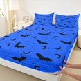 thumbnail image 4 of Homewish Celestial Halloween Bat Bed Sheets,Moon Pattern Full Size Sheets,Bright Blue Black,4-Piece,1 Flat Sheet,1 Fitted Sheet and 2 Pillowcases, 4 of 6