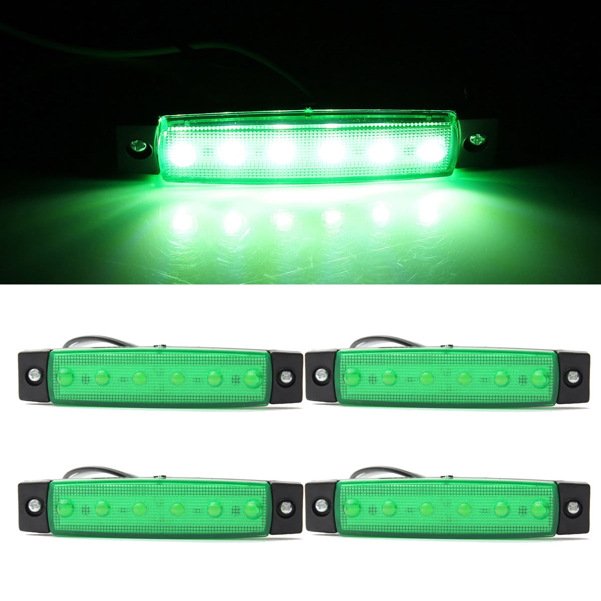4Pcs 6 LED led Green Side Marker Indicators Lights Lamp 12V for Truck
