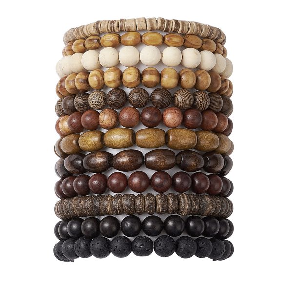 1set 12pcs 12 styles Stretch Bracelets sets Wood Beaded Stretch Stackable Bracelets for Men Inner Diameter: 2-1/8~2-3/8 inch(5.5~6cm) 1pc/style