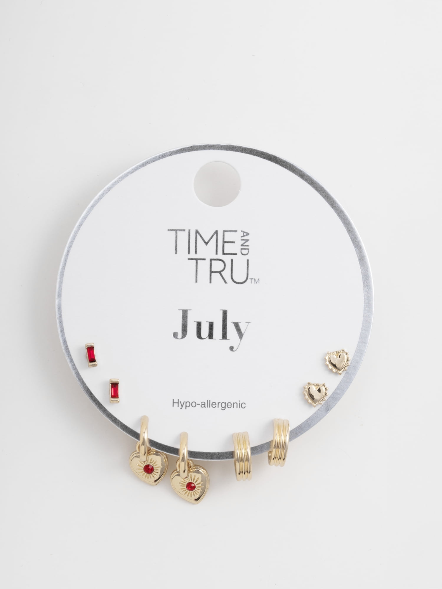 Time and Tru Women's Goldtone Birthstone Earring Set, 4 Pairs, July