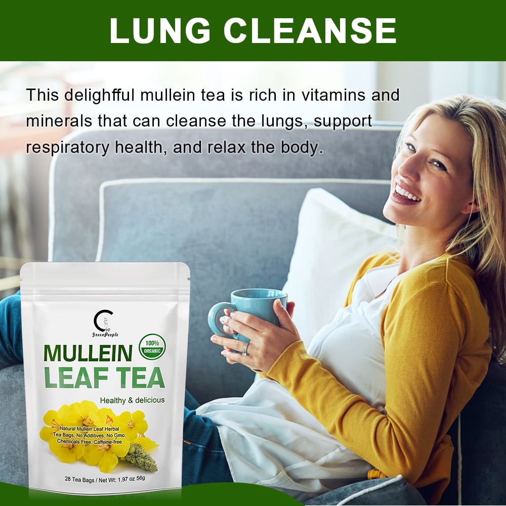 Mullein Leaf Tea for Lungs Cleanse and Immune Support, Natural, Caffeine Free, 28 Tea Bags