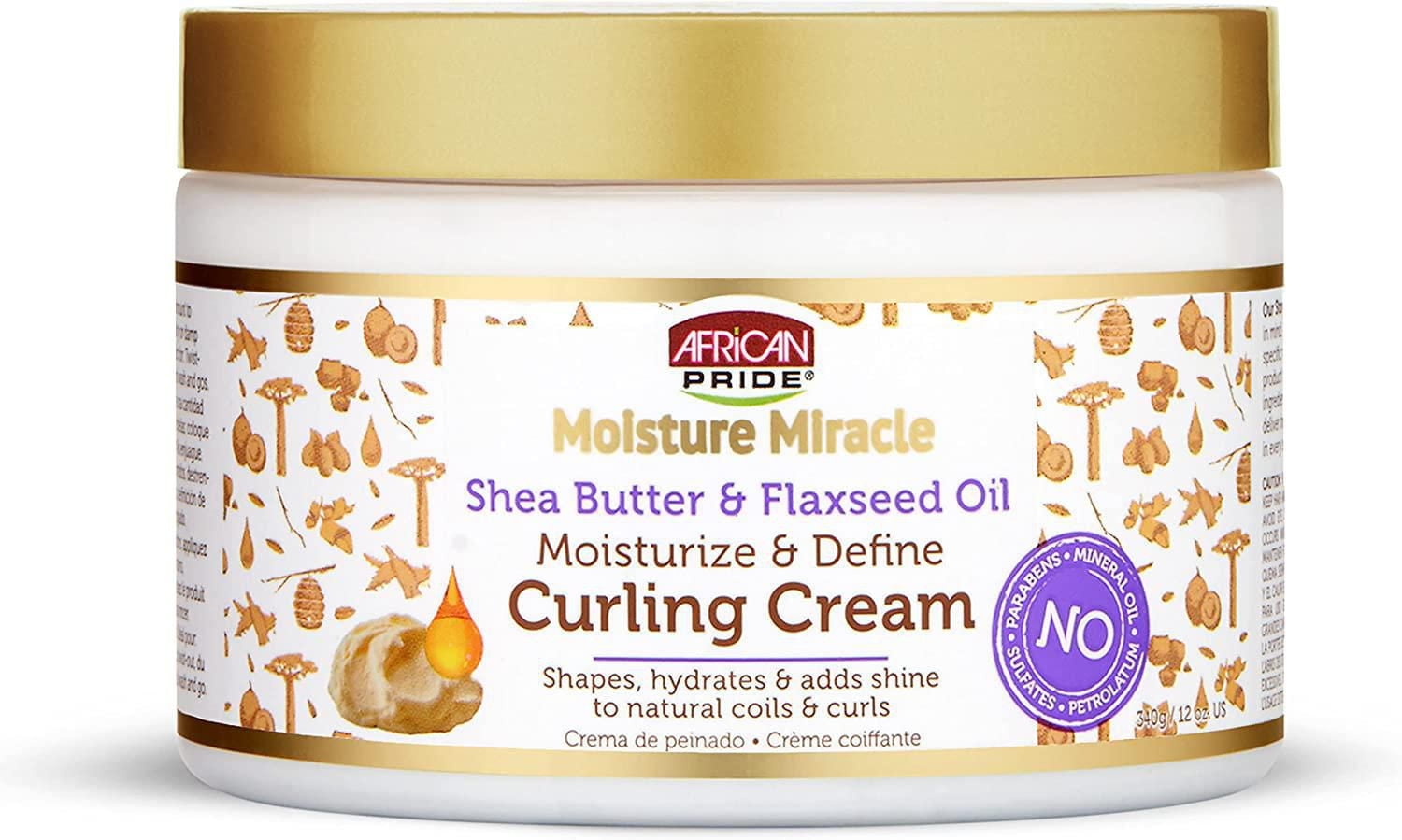 African Pride Moisture Miracle Shea Butter & Flaxseed Oil Curling Cream - Shapes, Hydrates & Adds Shine to Natural Coils & Curls, Moisturises & Defines, 350ml