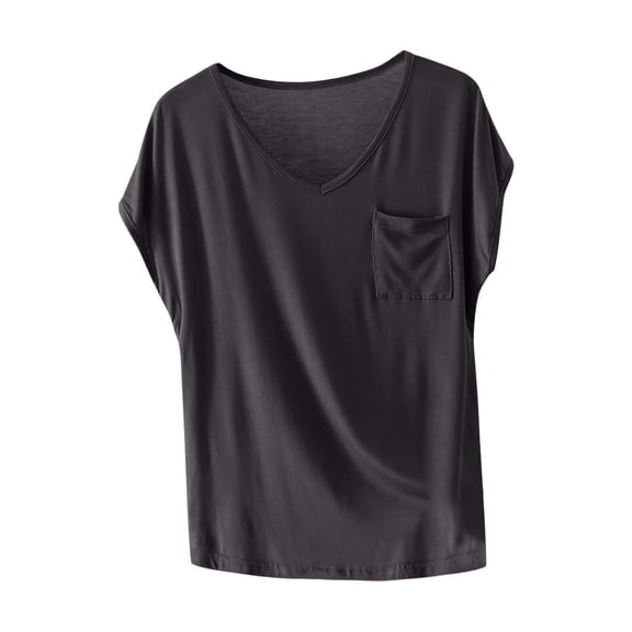 HAiming Womens Tshirt Short Sleeve Loose V Neck Tops Solid Color Basic Tees Flowy Tunic Tops with Pocket