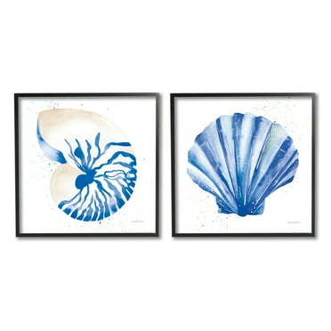 Stupell Industries Serene Blue Seashell Clam Simple Design , 12 x 12, Design by Mercedes Lopez Charro