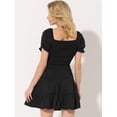 thumbnail image 4 of Unique Bargains Robe Fluide à Étages pour Femme à Encolure Carrée, Dos Smocké, Noire, P, 4 of 5