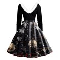 thumbnail image 3 of Women's Casual Fashion Plush V-Neck Christmas Printed Dresses, Holiday Print, Retro Style, Party Dress, Comfort Wear, Festive, Elegant,Black,L, 3 of 3