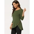thumbnail image 2 of Blusas de túnica elástica casual con cuello redondo y manga 3/4 para mujer Ejercito Verde XS, 2 of 6