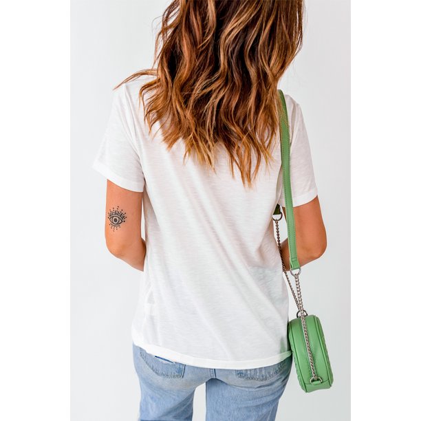 ABPHQTO Camiseta blanca de manga corta con estampado gráfico floral BALL MOM para mujer