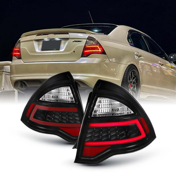 AKKON - For 2010-12 Ford Fusion Full LED Daytime Running Lamp Bar Tail Lights Black Housing Clear Lens Set