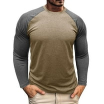 Dagegui Mens Raglan Long Sleeve Shirts Crewneck Baseball T-Shirts Trendy Color Block Tees Outdoor Athletic Pullover Tops Khaki XL