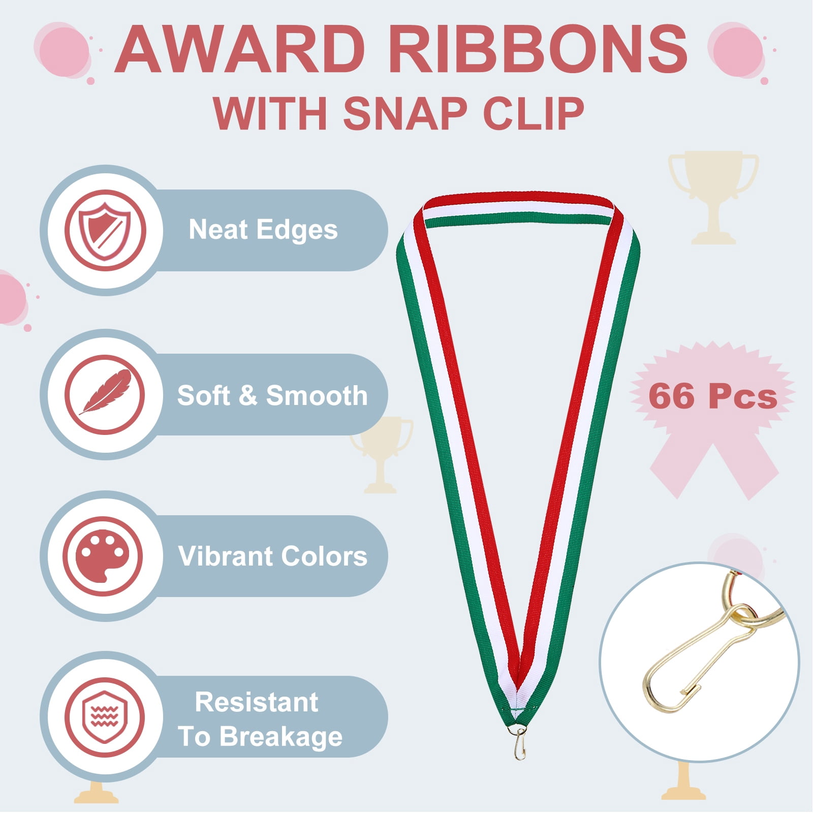Uxcell Award Neck Ribbons with Snap Clips Polyester Medal Lanyards for Competitions Green/White/Red 66 Pack