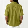 thumbnail image 4 of Domzest Linen Casual Tops for Women Loose-Fit V Neck Summer T Shirts Zip Up Polo Work Going Out Tops Linen Shirts Army Green S, 4 of 5