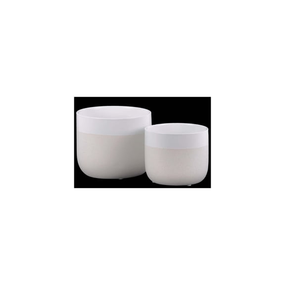 Urban Trends Collection Ceramic Round Pot with Tapered Bottom Set of Two Matte Finish Cream
