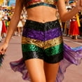 thumbnail image 5 of successthop Mardi Gras Shorts for Women Disco Sequin Loose Sparkly Short Gym Elastic Stripe Lightweight Party Bottoms M, 5 of 7
