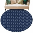 thumbnail image 2 of 6Ft Round Rug, Navy Blue Non-Skid Rubber Backing Large Area Rugs - Living Room Bedroom Home Office, Geometric Leaf Diamond Plaid Abstract Check Indoor Floor Mat Carpets Washable Rug, 2 of 9