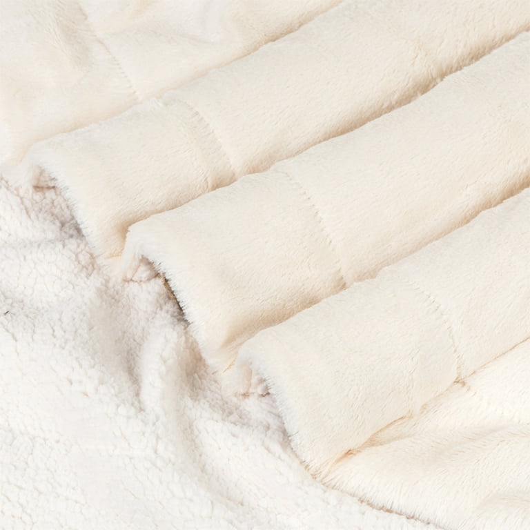 Luxurious Soft Velour Fleece Throw with Super Ultra Soft Faux Fur on backside Blanket 49 x 73 White Color