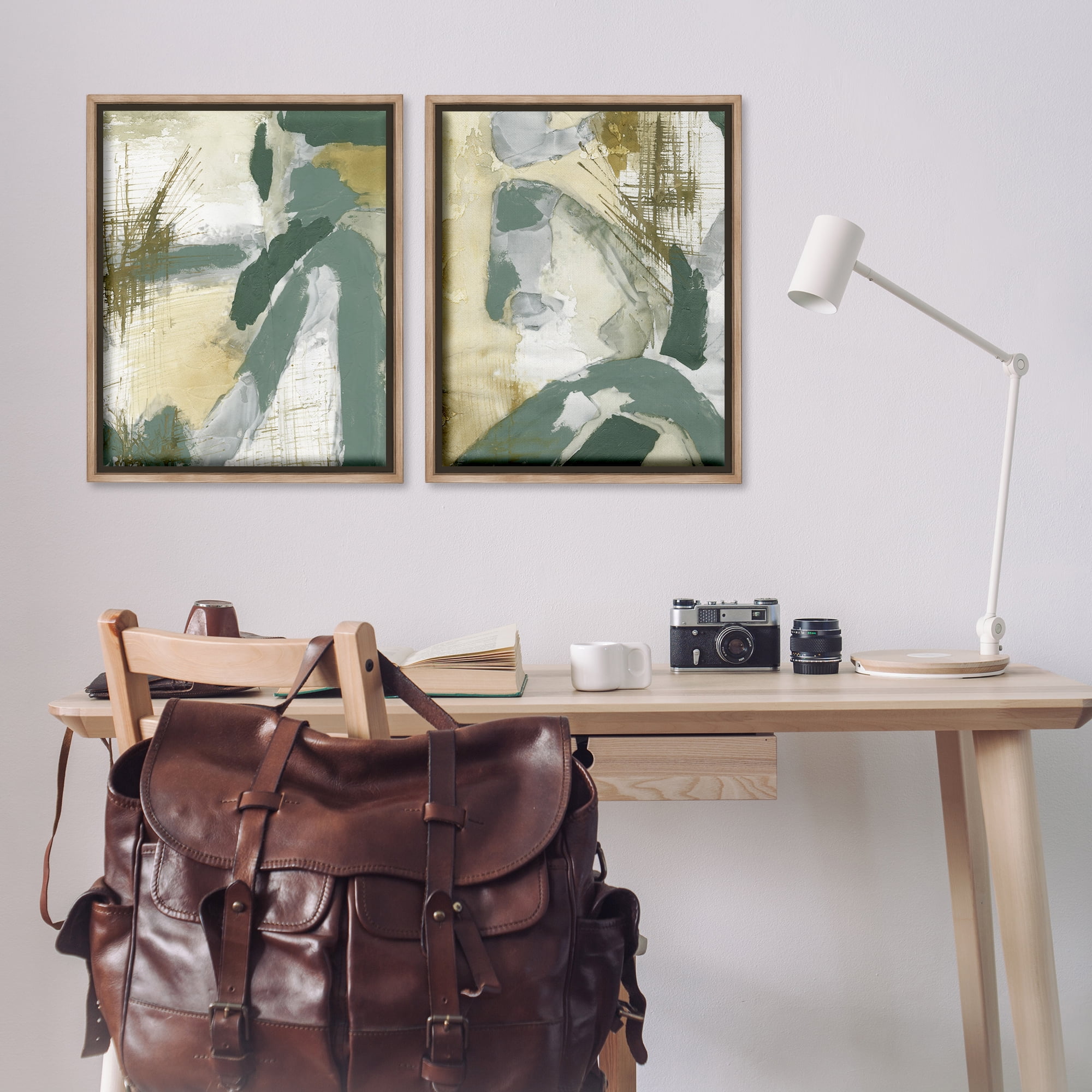 Stupell Industries Rustic Abstraction in Neutrals Abstract Painting Brown Floater Framed Canvas Art Print Wall Art, 31 x 25, Set of 2