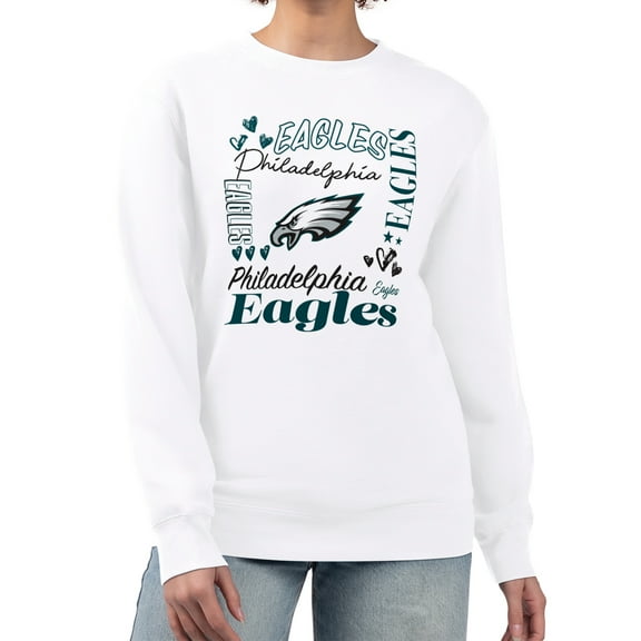 Women's G-III 4Her by Carl Banks White Philadelphia Eagles Collage Graphic Fleece Pullover Sweatshirt