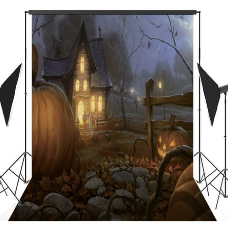 Image of MOHome 5x7ft Halloween Pumpkin Horror Nights Fantasy Castle Costume Party Masquerade Series Photo Backdrops Studio Background Studio Props