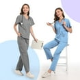 thumbnail image 6 of Mlqidk Women's Medical Scrub Sets V Neck Top and Pants with Pockets Breathable Scrubs Set Nurse Scubs Gray L, 6 of 6