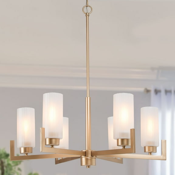 LNC Lighting 6-light Modern/Contemporary Gold Wagon Wheel Chandelier with Frosted Glass Shade