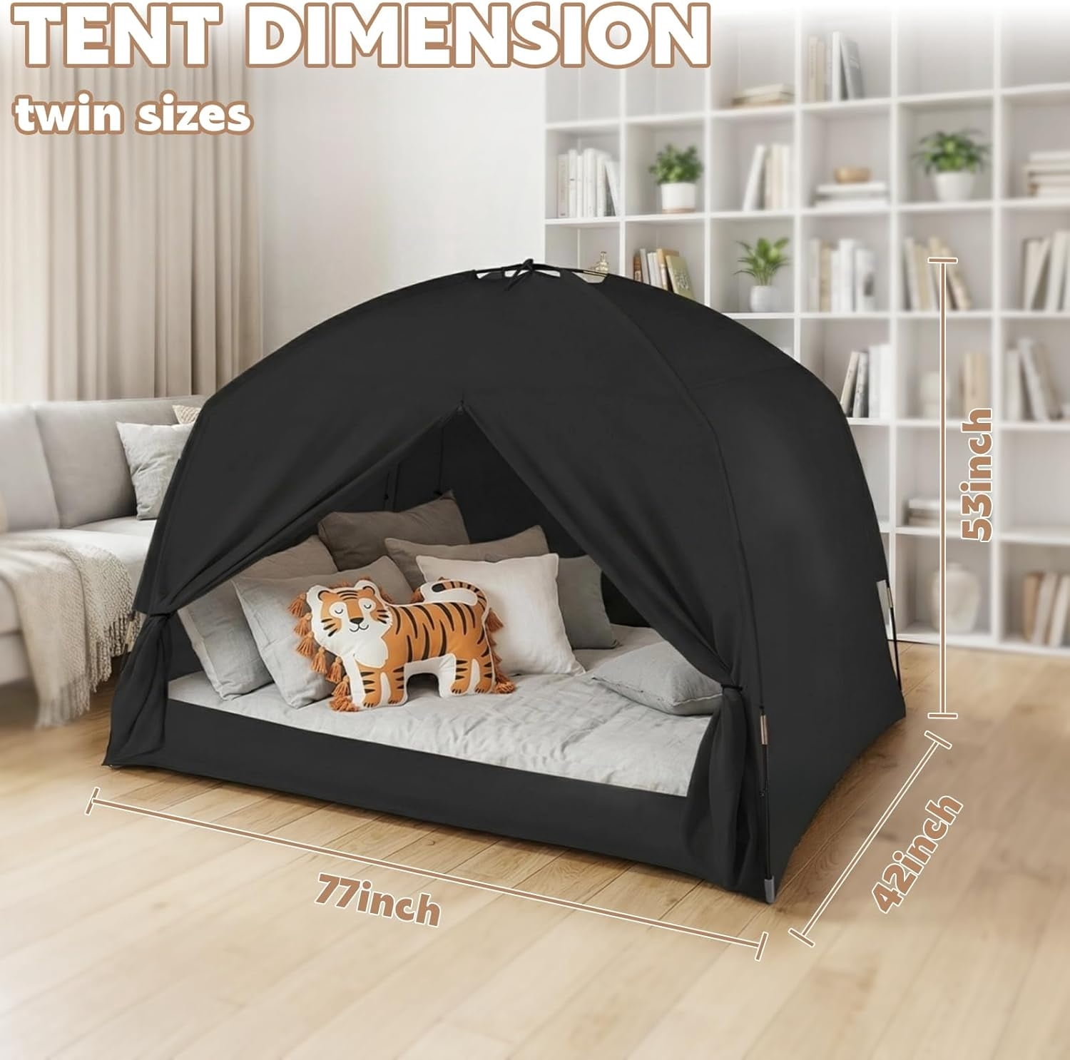 Bed Tents for Kids and Adult, Portable 100% Breathable and 93% Blackout Toddler Dream Play Tent, 3 Doors Big Privacy Space Sleeping Canopy for Floor or Twin Full Queen Sizes Bed