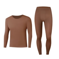 Ahabrexf Pants for Men, Solid High Elastic Thin Round Neck Long Sleeve Warm Underwear and Pants Suit