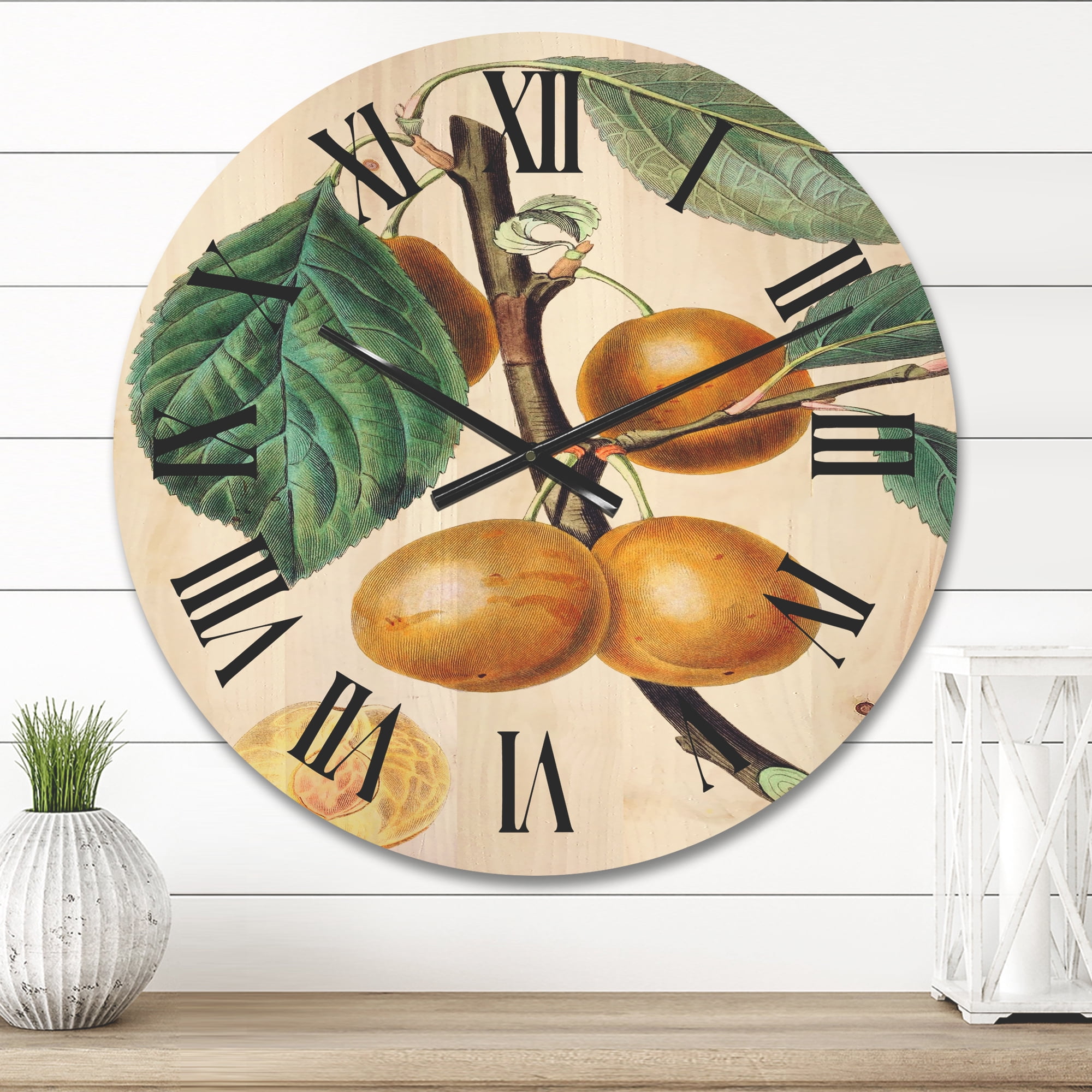 Designart 'Ancient Fruits II' Farmhouse Wood Wall Clock