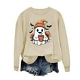 thumbnail image 4 of Women's Ghost Graphic Sweatshirts Halloween Long Sleeve Crew Neck Sweater Funny Cute Trendy Fall Sweat Shirts Tops Light Blue, S, 4 of 6