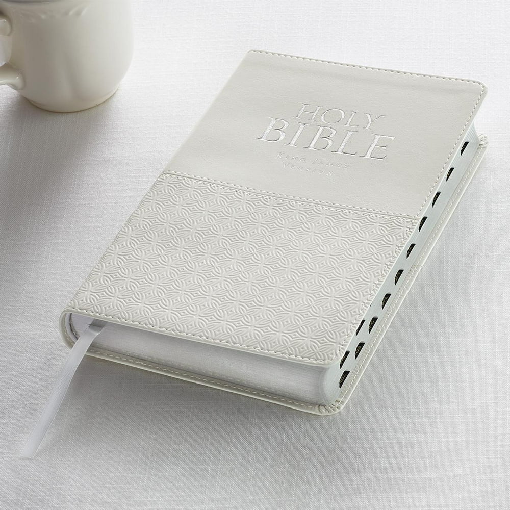 KJV Holy Bible, Standard Bible, White Faux Leather Bible w/Thumb Index, Red Letter Edition, King