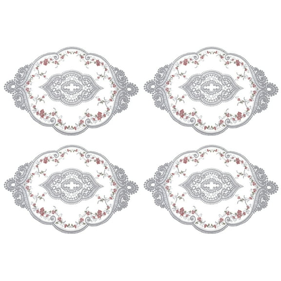 Uxcell 4Pack 12x17-in Retro Lace Placemat Oval French Crochet Doilies Coasters Gray Blue