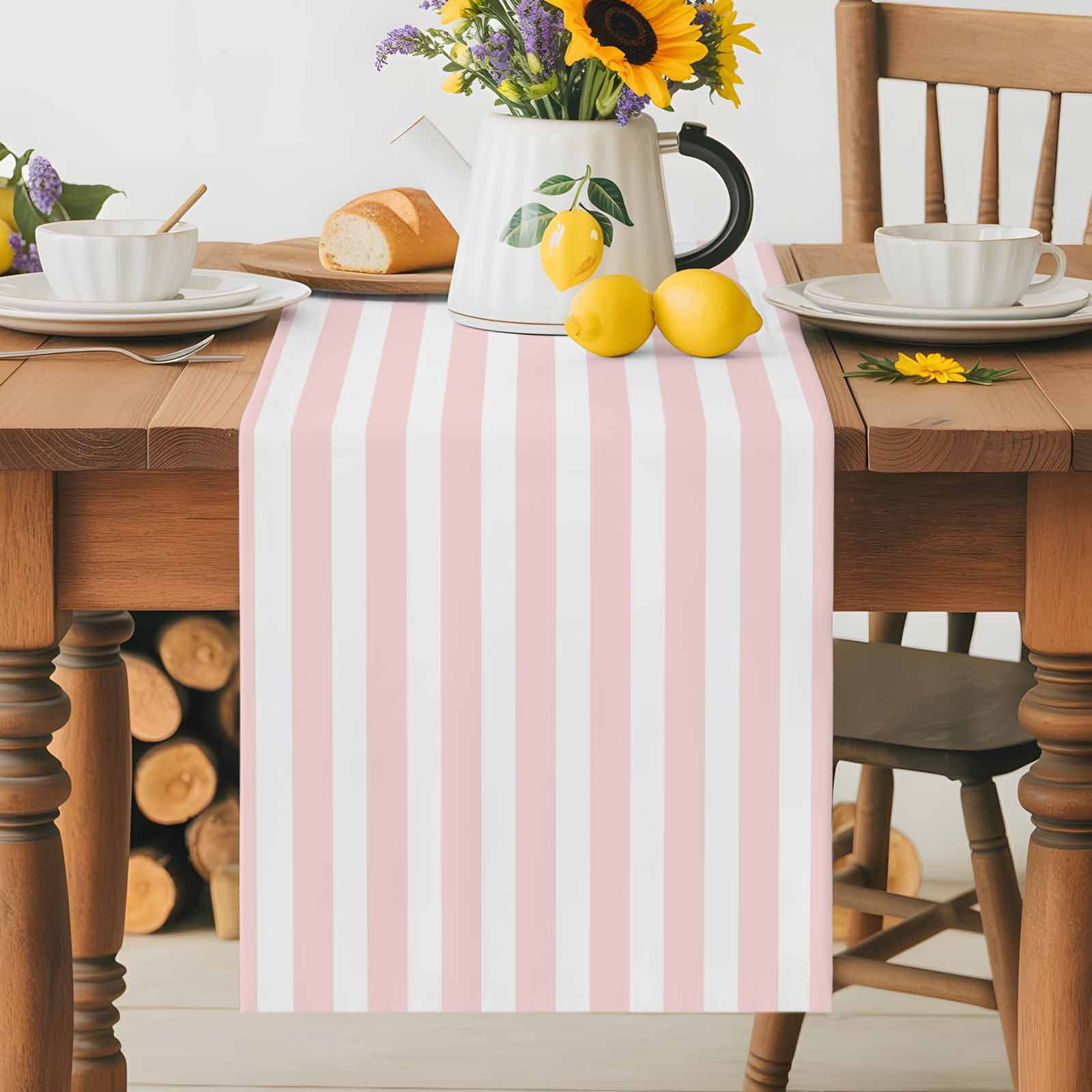 Classic Pink Stripes Table Runner 90 Inches Long, Geometric Vertical Striped Table Runners Tabletop Scarf Kitchen Dining Tables Decoration for Home Party Indoor Outdoor