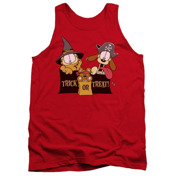 Garfield Trick Or Treat Adult Tank Top Red