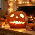 thumbnail image 4 of Halloween LED Pumpkin Decoration, Light Up Jack O Lantern with Realistic Carved Design, Spooky Tabletop Yard Home Party Ornament, 4 of 4