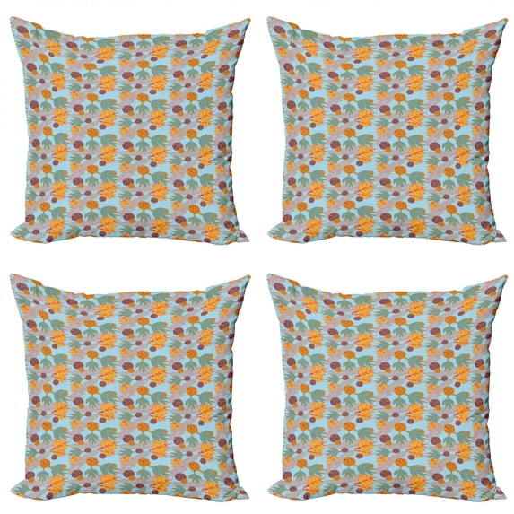 Botanical Throw Pillow Cushion Case Pack of 4, Quirky Style Tropic Plants and Leafy Branches in Abstract Vivid Colors, Modern Accent Double-Sided Print, 4 Sizes, Pale Blue Multicolor, by Ambesonne