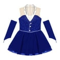 thumbnail image 5 of Alvivi Kids Girls Sparkle Figure Ice Skating Modern Dance Dress Ballet Leotard with Gloves Royal Blue 16, 5 of 7
