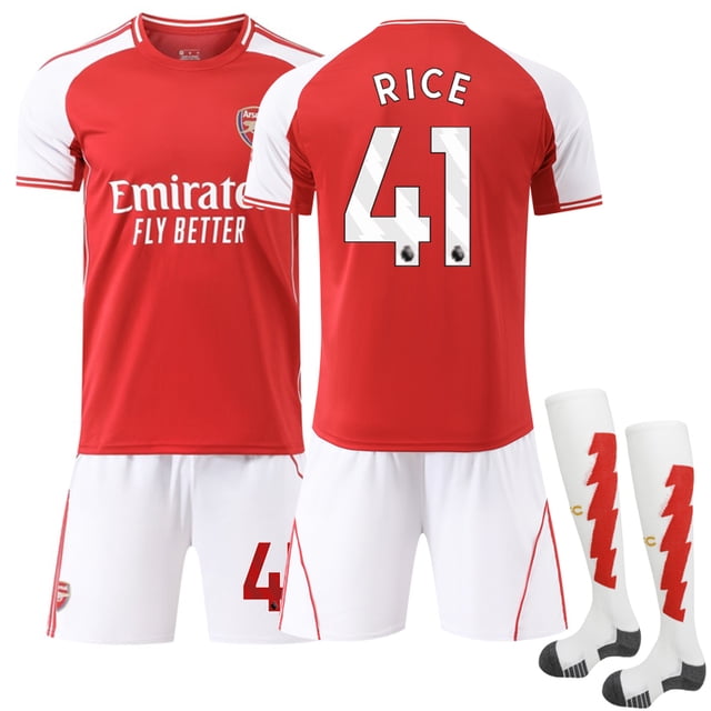 Arsenal Home Football Jersey 2025-2026 Kit for Kids & Adults, Rice No.41 with Socks