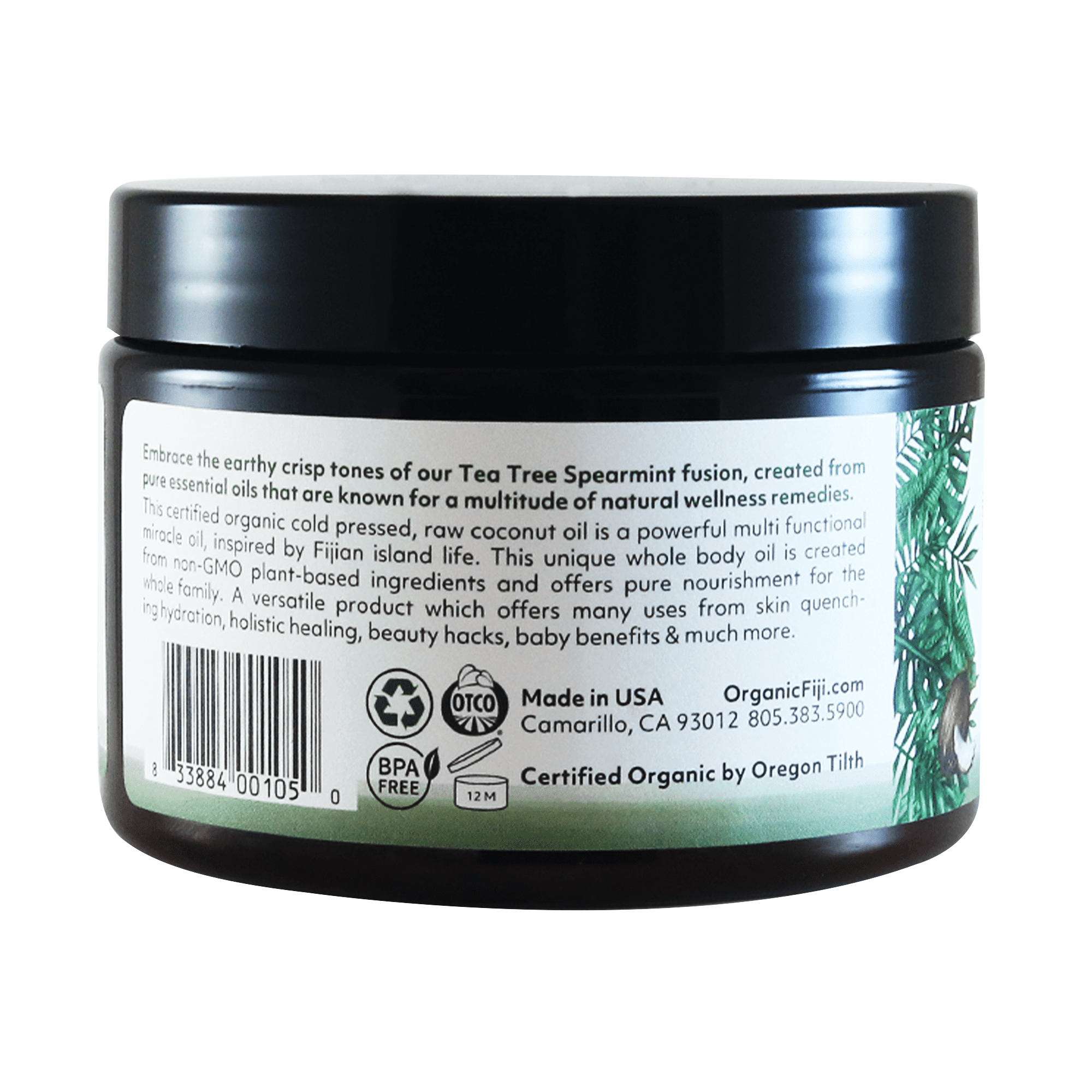 Raw Cold Pressed Coconut Oil for Hair, Skin, Face & Body | Relaxing Massage Oil | Tea Tree Spearmint,12 oz for Women Men & Baby