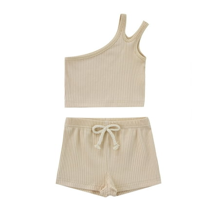 

Nokpsedcb 2Pcs Little Toddler Girls Outfits Leisure Style Tie-dye Sloping Shoulder Sleeveless Tops + Shorts Set Apricot 4-5 Years