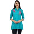 thumbnail image 5 of Phagun Women's 3/4 Sleeve Turquoise Cotton Modal Rose Embroidered Tunic Top-14, 5 of 9
