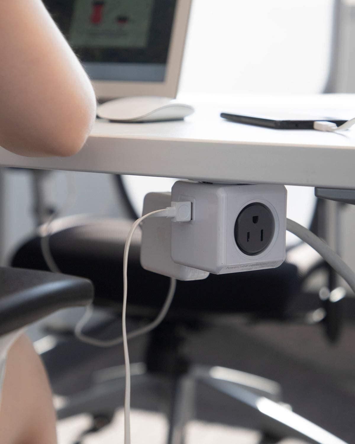 "PowerCube USB Extra Étendu, Parasurtenseur, Adaptateur de Prise Électrique, Rallonge de 5 Pieds, Multiprise avec 4 Prises et Double Port USB, Bleu"