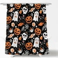 thumbnail image 3 of Happy Halloween Shower Curtain Cute Cartoon Pumpkin Spooky Ghost Orange Pumpkin Head Icons Funny Black Cat Spider‘s Web Skull Skeleton Witch Hat Fabric Bath Curtain Set with Hook, 3 of 5