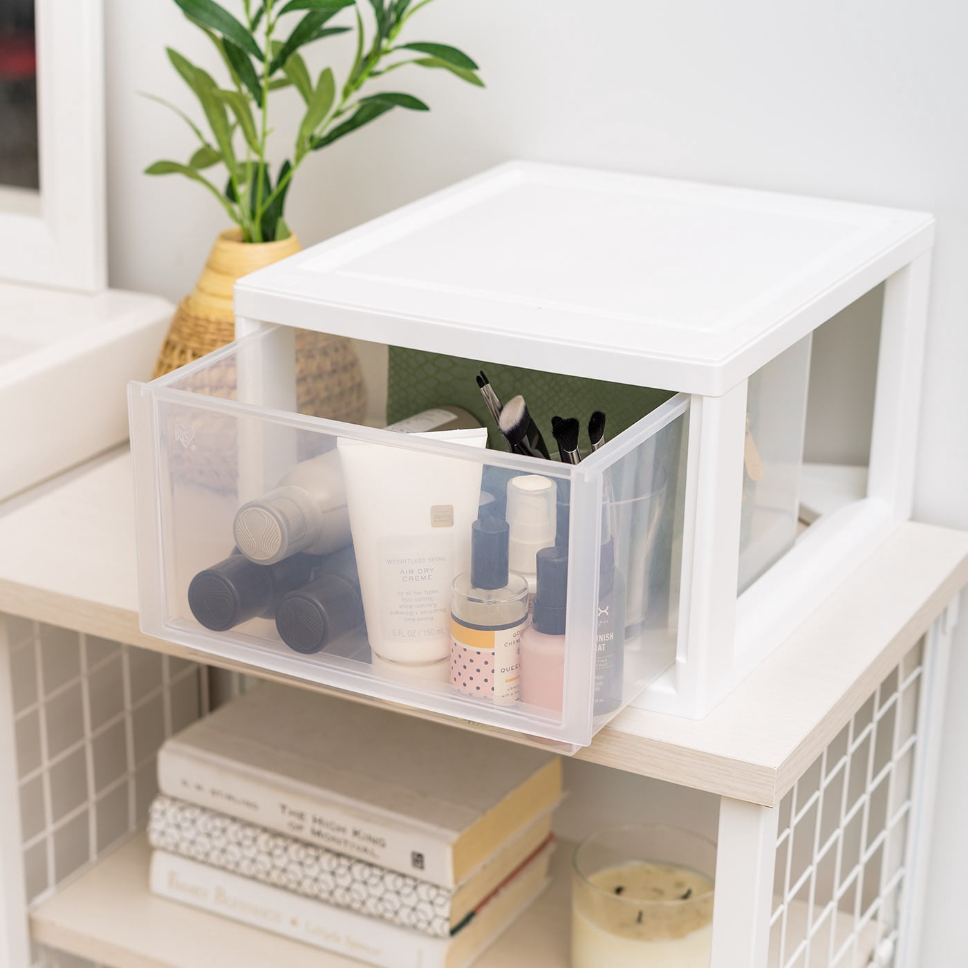 (2 pack) IRIS USA, 14.5QT Plastic Storage Modular Stacking Drawer - White
