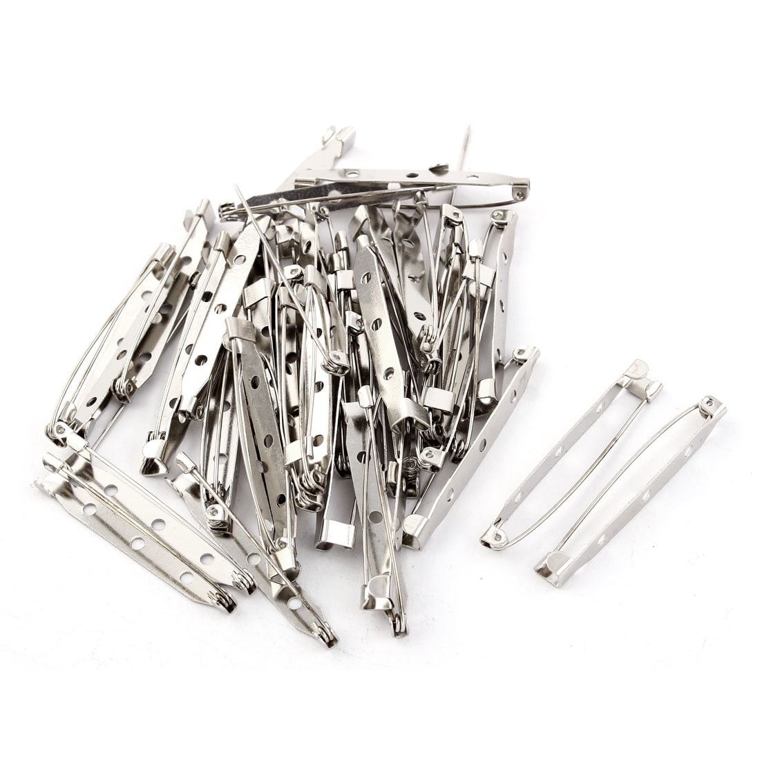 Metal Pin Back Brooch Finding DIY Base Silver Tone 4.5cm Length 40pcs