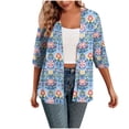 thumbnail image 2 of Women's Cotton-like Floral Long Cardigan Open Front Long Sleeve Pocket Lightweight Casual Spring Fall Layering Jacket Blue A S, 2 of 4