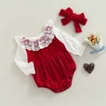 thumbnail image 3 of Douhoow Baby Girls Red Jumpsuits Infant Long Sleeve Lace Romper with Headband, 3 of 7