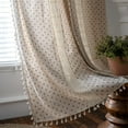 thumbnail image 2 of Vireellx Boho Curtains for Bedroom, Cream Hollow Crochet Stripes and Florals Print Cotton Linen Fabric Patchwork, Bohemian Beige Tassel Semi-Blackout Window Panel Farmhouse Drape, 2 of 7